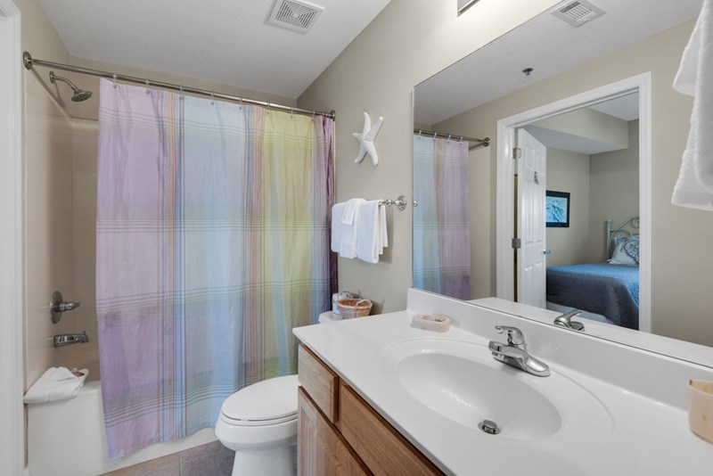 Guest bath can be accessed from guest bedroom or hall