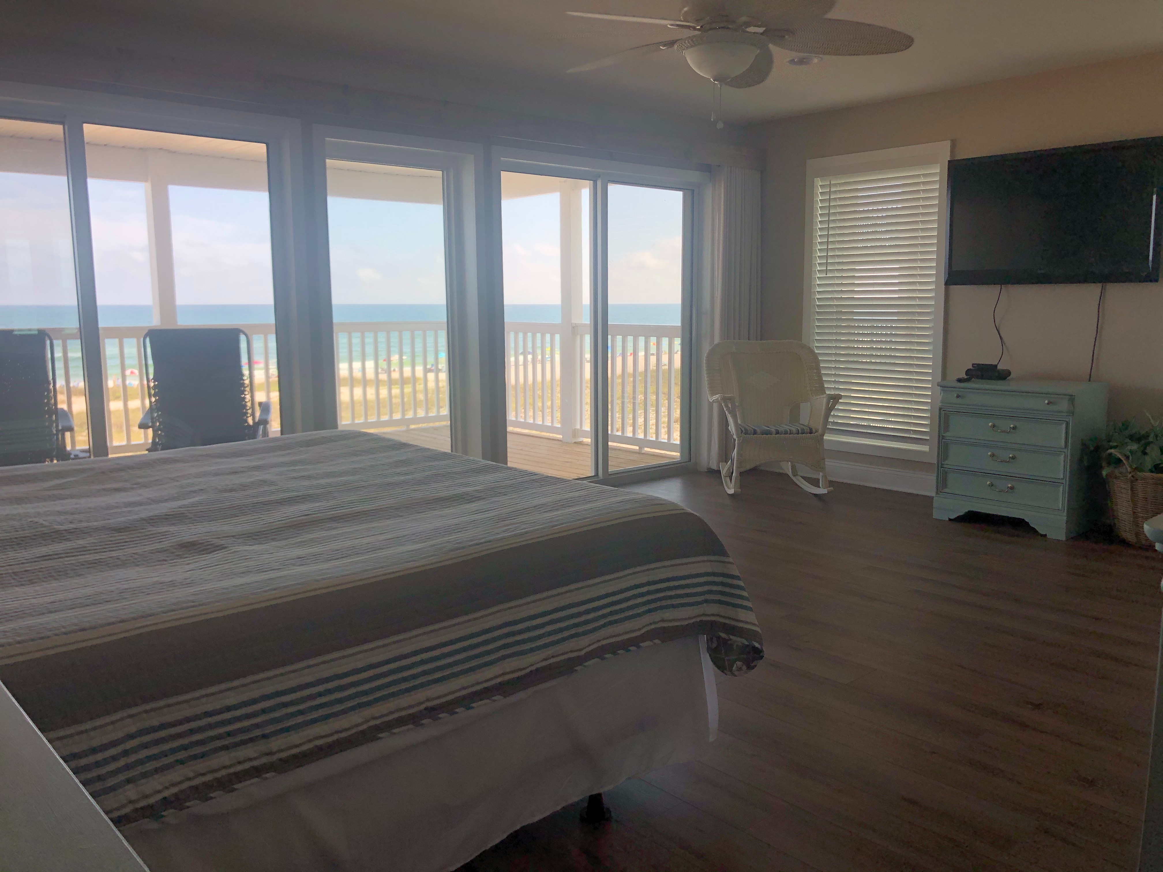 Master BR has King bed, TV, private bath, and Gulf Facing Balcony