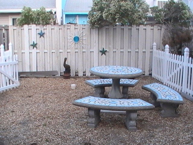 backyard with table & benches