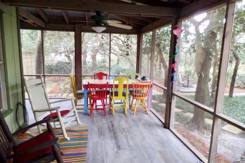 Dining area of large back porch