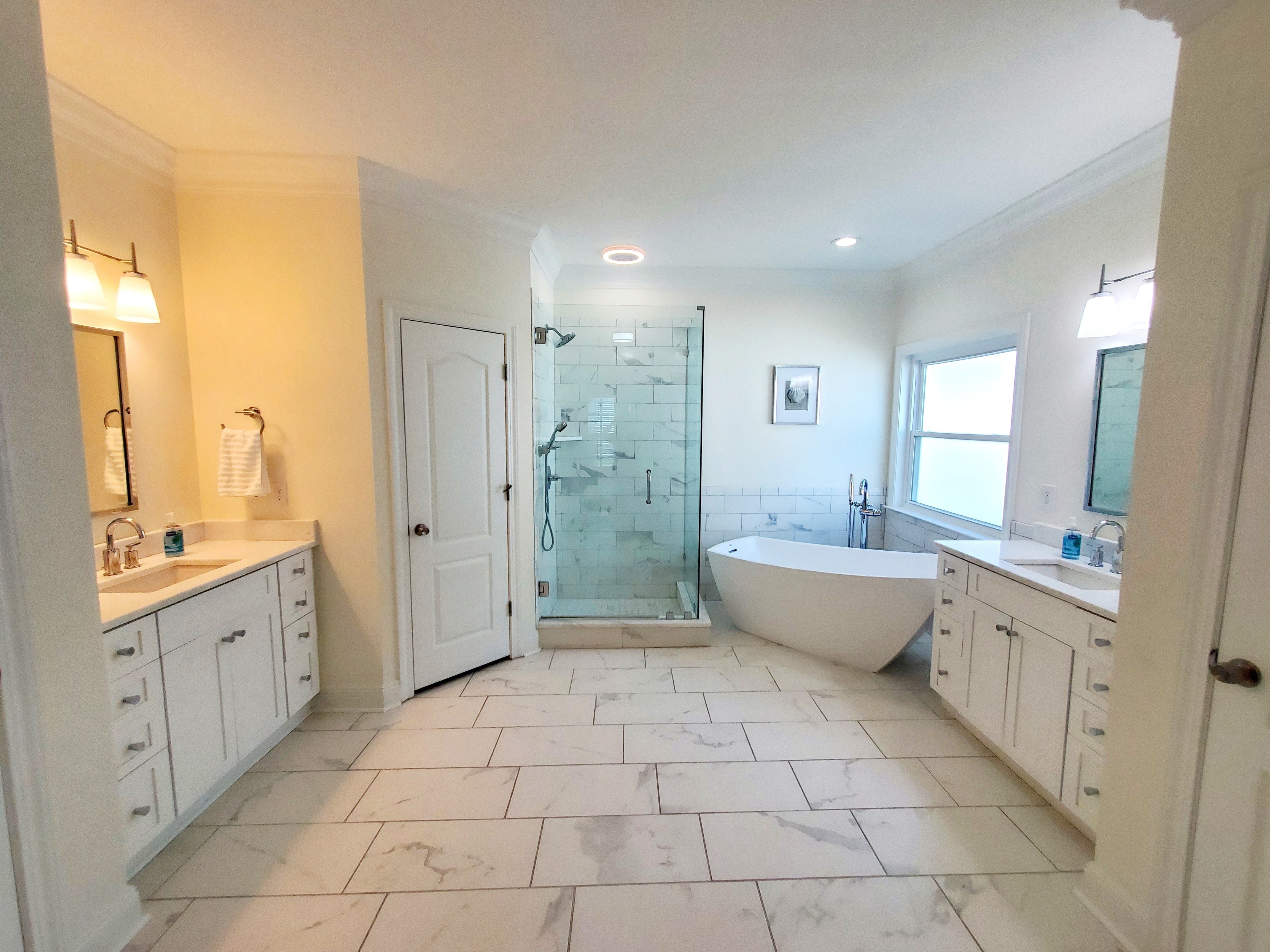 Newly remodeled master bath with Bluetooth in shower